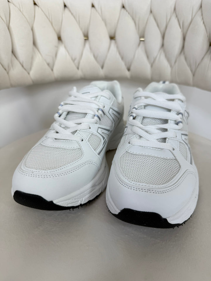 White Silver Detail Lace Up Trainers
