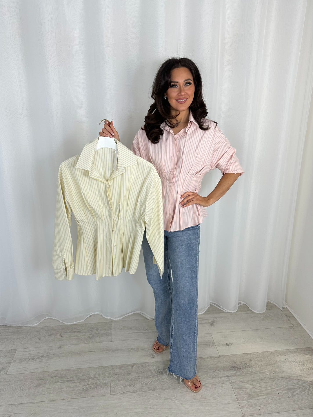 Cinched Waist Pinstripe Shirt (2 Colours)