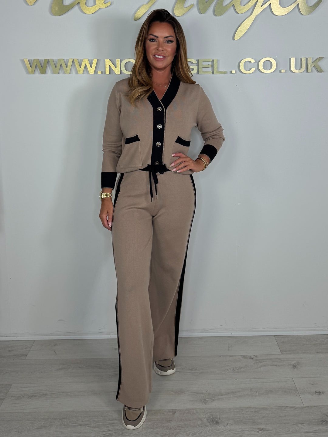 V-Neck Trim Gold & White Button Detailed Trouser Co-Ord (7 Colours)