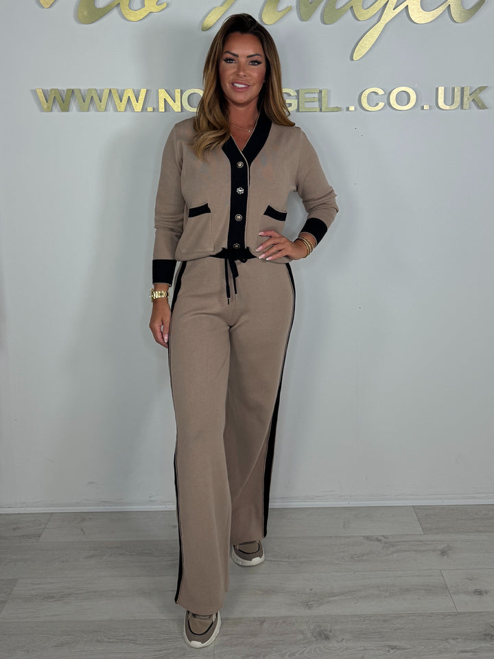 V-Neck Trim Gold & White Button Detailed Trouser Co-Ord (7 Colours)