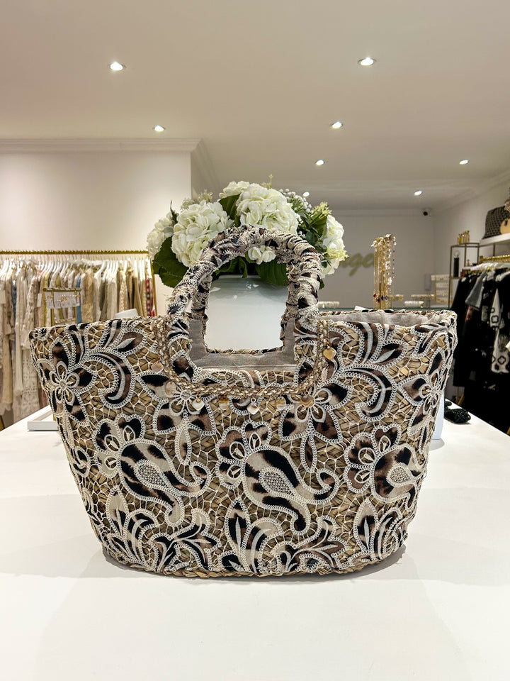 Leopard Flower Lace Detail Beach Bag