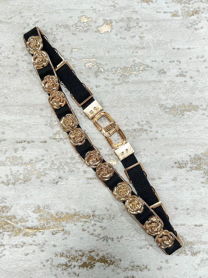 Gold Rose Detail Elasticated Belt