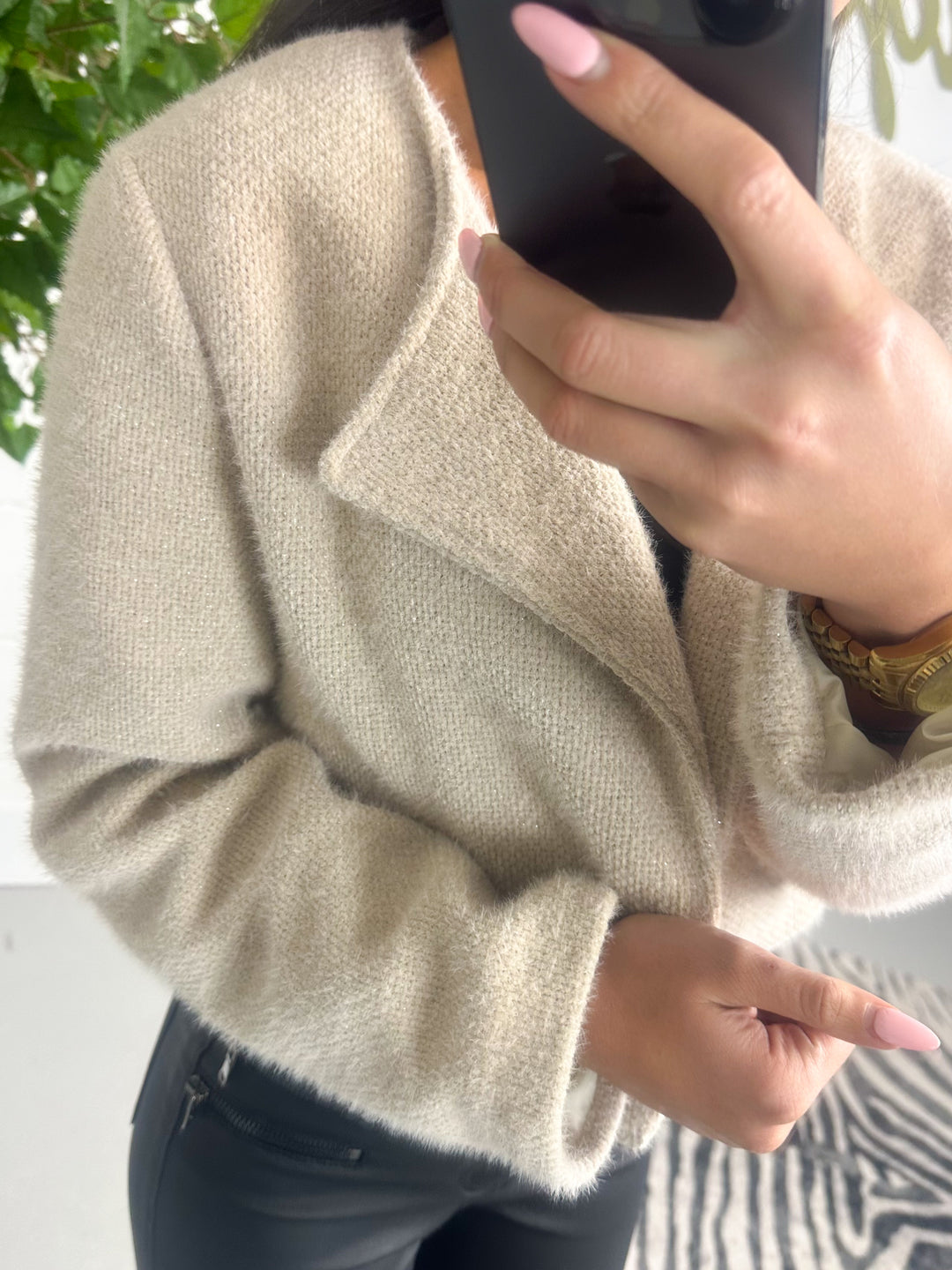 Cropped Collared Shimmer Blazer