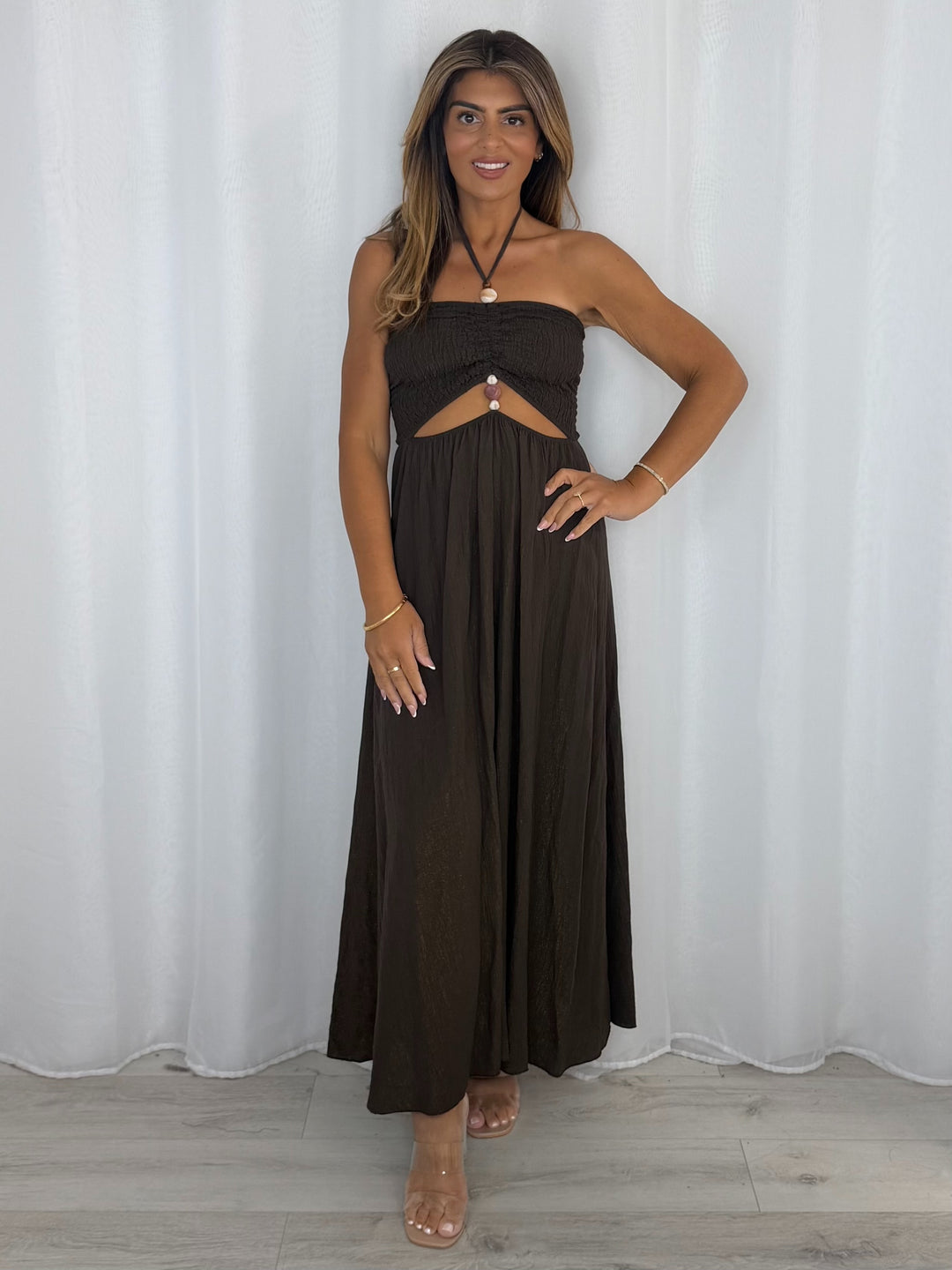 Stoned Cut Out Detailed Cinched Midi Dress (4 Colours)