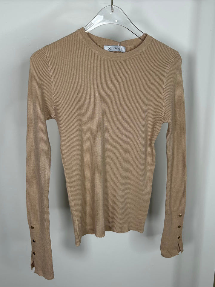 Soft Knit Round Neck Gold Button Sleeve Jumper (3 Colours)