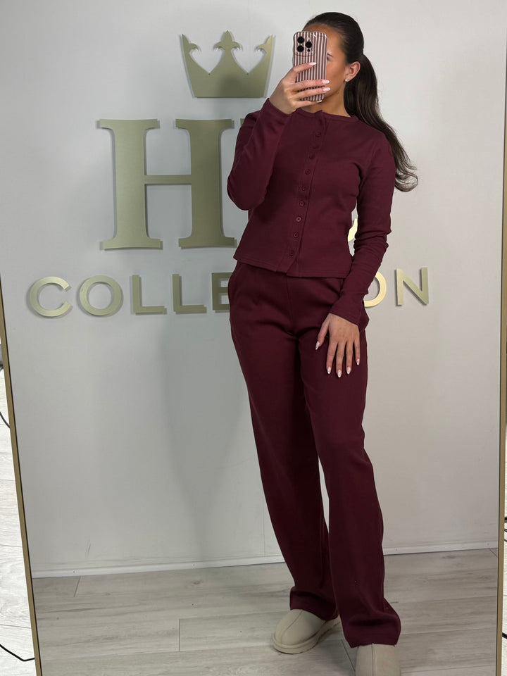 Button Up Ribbed Straight Leg Trouser Co-Ord (2 Colours)