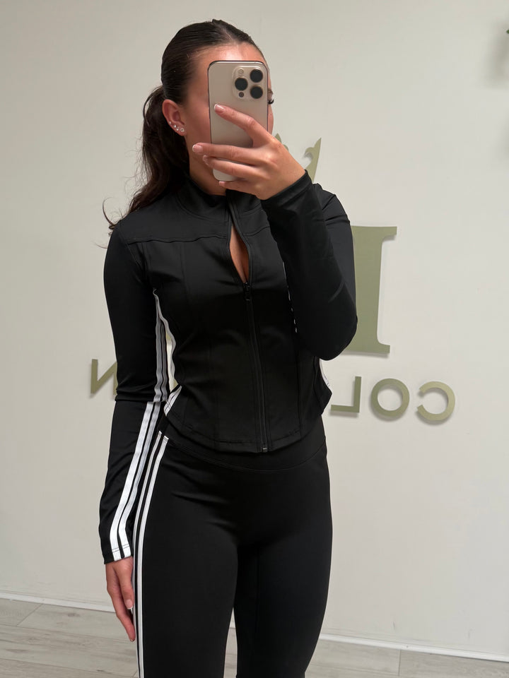 White Stripe Zip Up Top & Flared Leg Trouser Co-ord (2 Colours)
