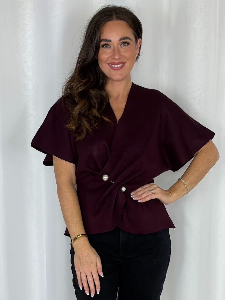 Kimono Style Sleeve Cinched In Pearl Detailed Top (5 Colours)