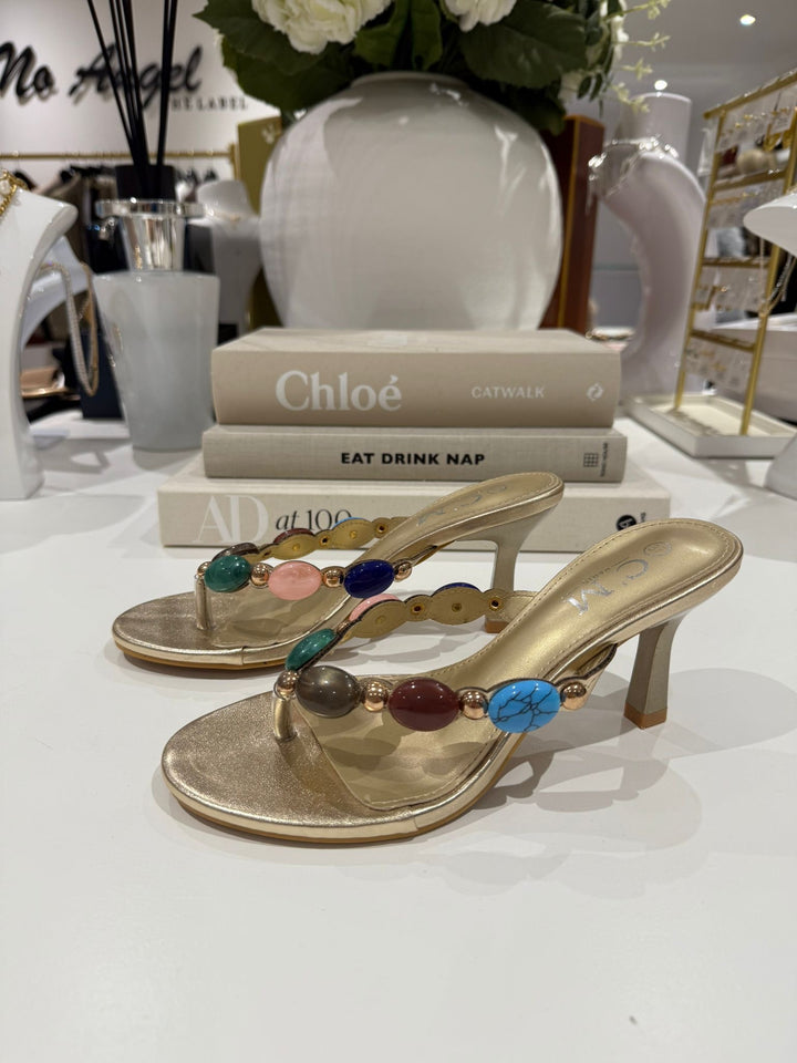 Jewelled Toe Thong Mule Kitten Heel (2 Colours)