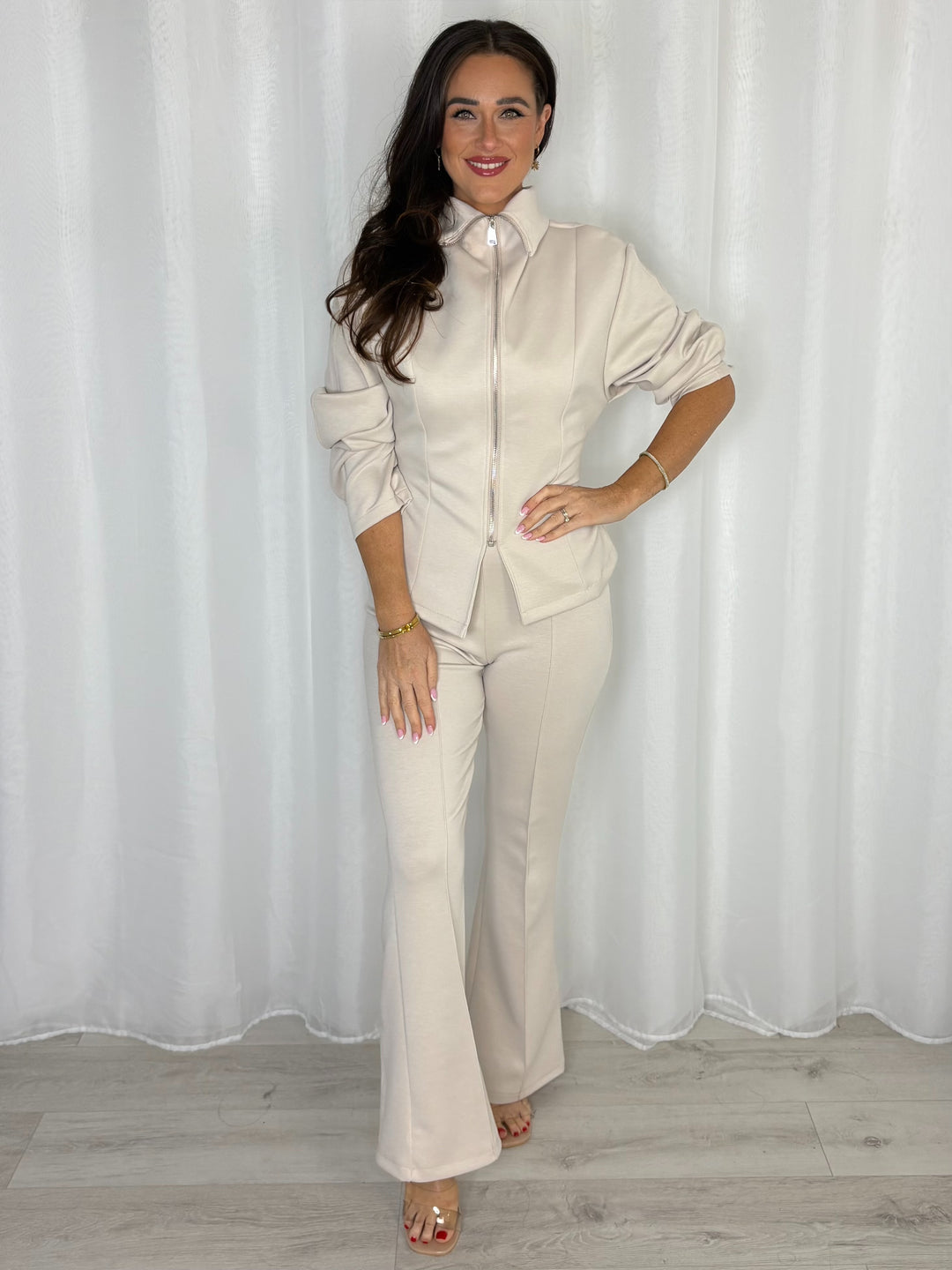 High Neck Jacket With Flare Trouser Co-Ord (5 Colours)