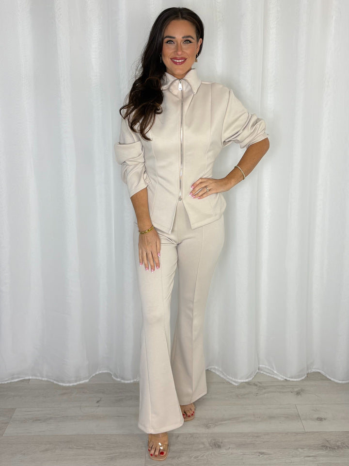 High Neck Jacket With Flare Trouser Co-Ord (5 Colours)