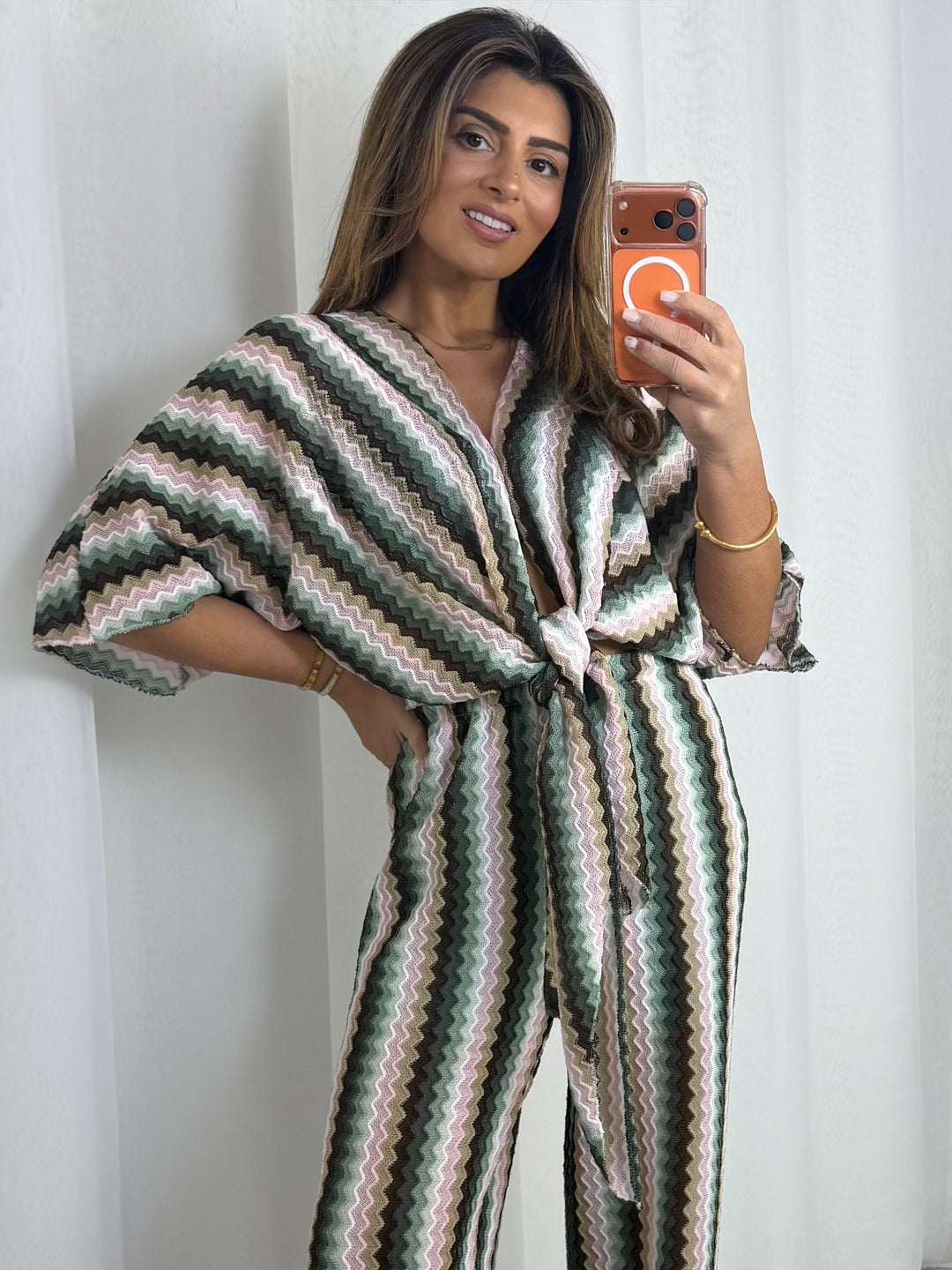 Zig Zag Tie Up Top And Trouser Co-Ord (5 Colours)