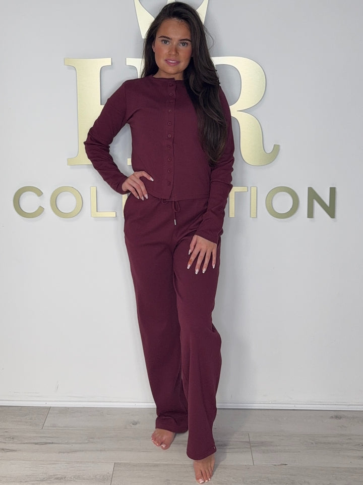 Button Up Ribbed Straight Leg Trouser Co-Ord (2 Colours)