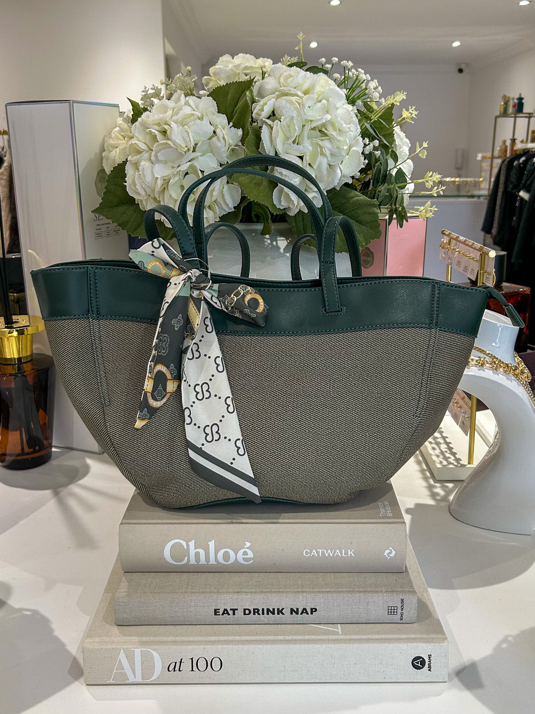 Faux Leather Trim Scarf Detail Tote Bag (6 Colours)