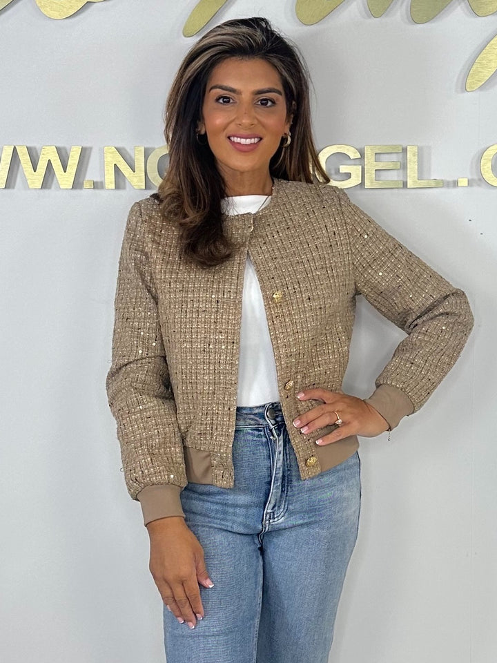 Tweed Fleck Gold Button Bomber Jacket (3 Colours)