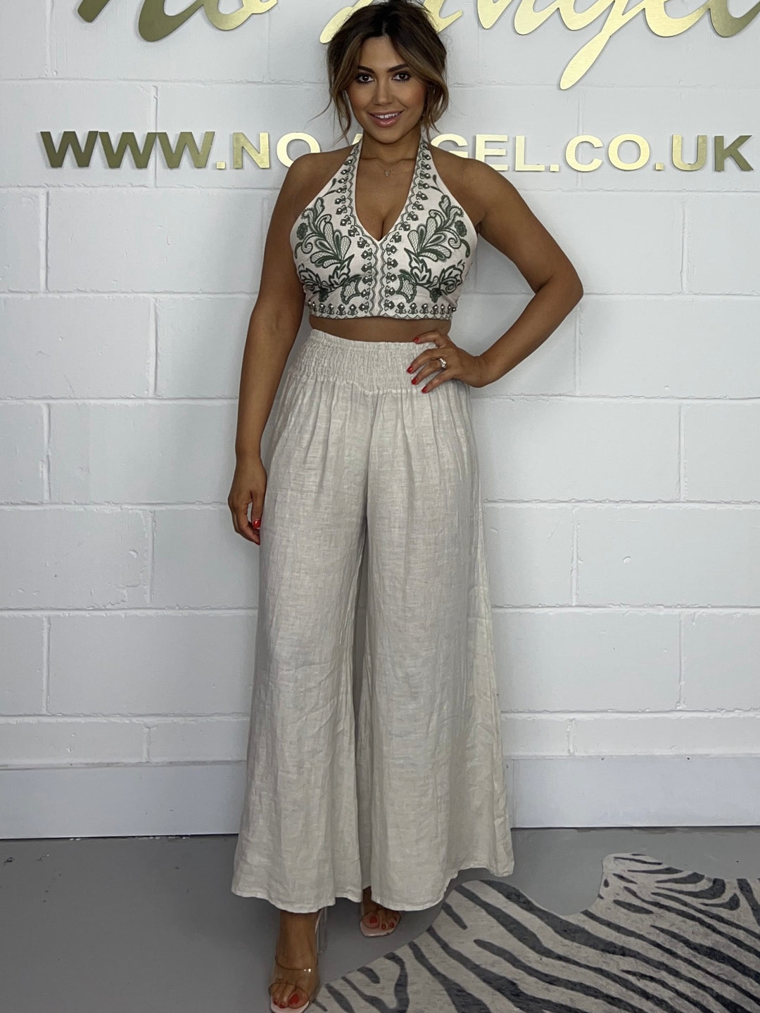 Silver Stud Halter Neck Smocked Crop Top (2 colours)