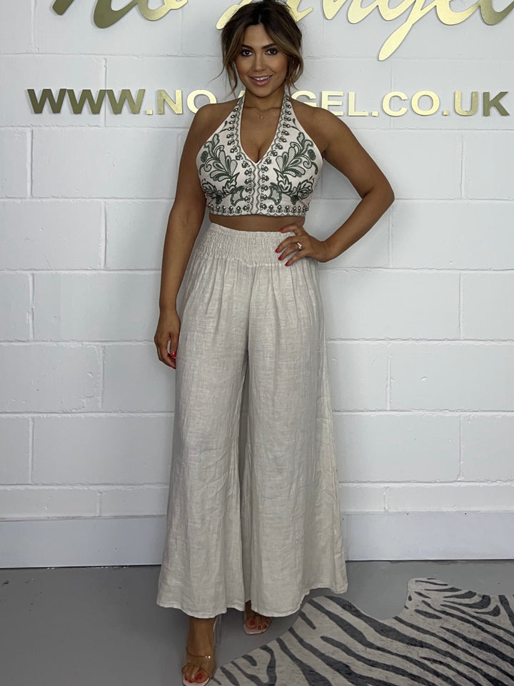 Silver Stud Halter Neck Smocked Crop Top (2 colours)