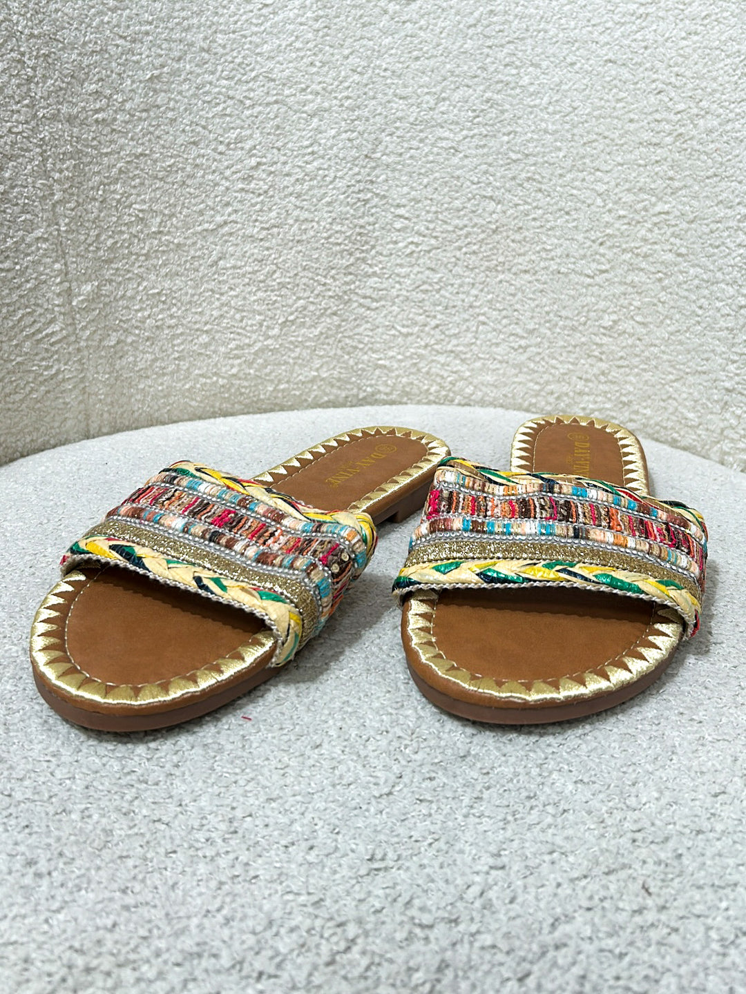 Multi Coloured Diamante Threaded Slider Style Sandals