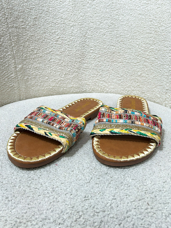 Multi Coloured Diamante Threaded Slider Style Sandals