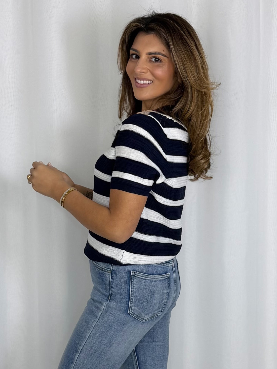 Knitted V-Neck Stripe Top (2 Colours)