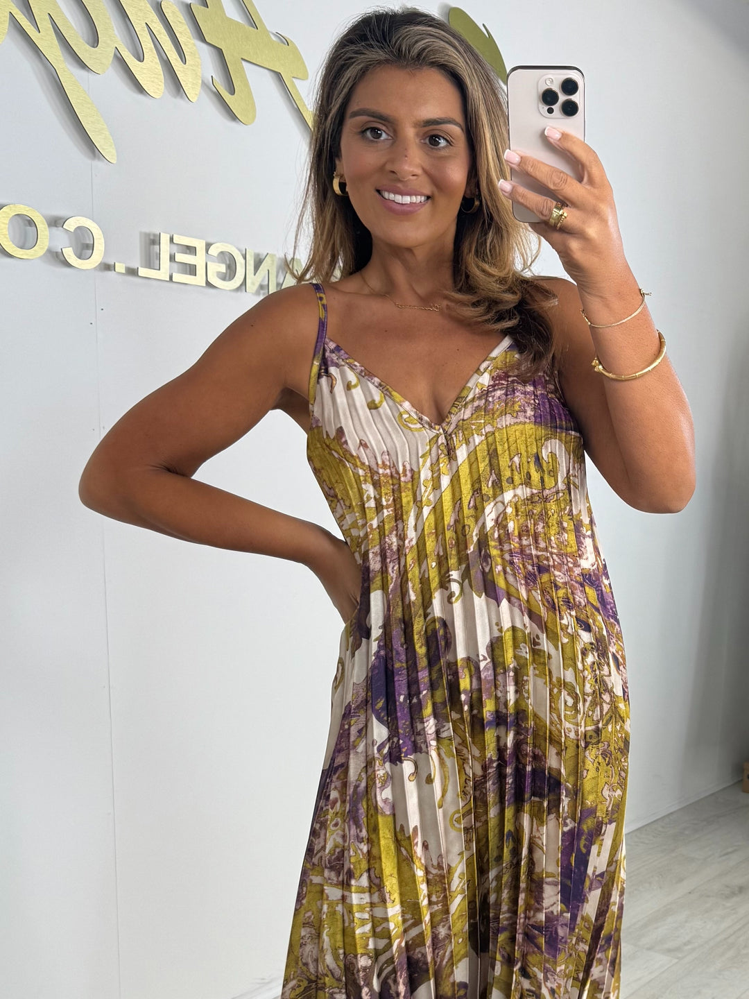 Pleated Paisley Print Spaghetti Strap Maxi Dress (3 Colours)