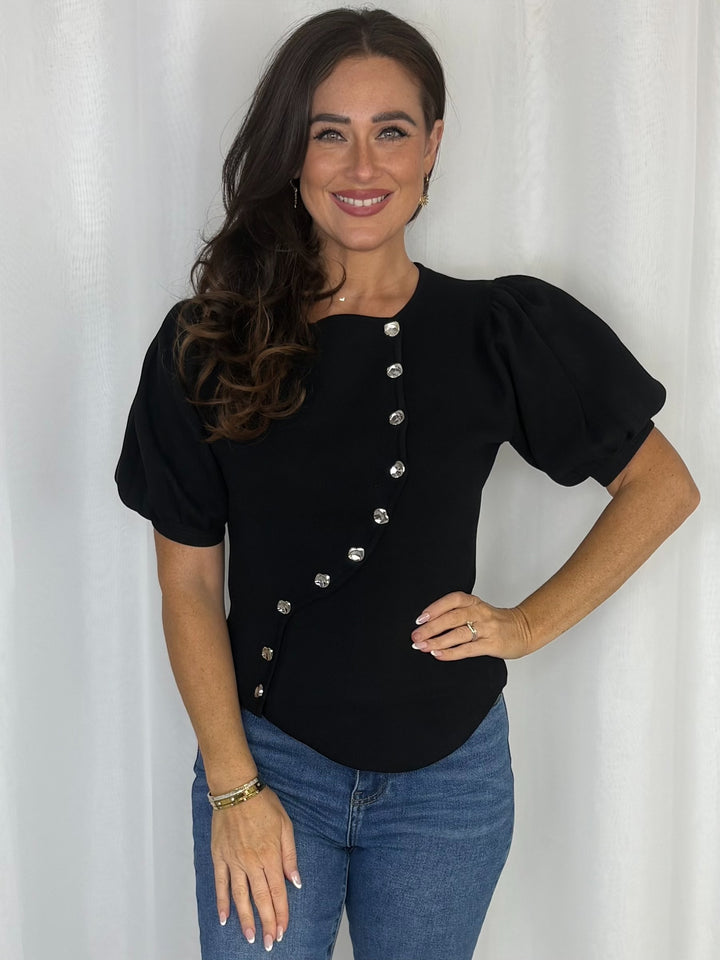 Silver Button Asymmetric Top (2 Colours)