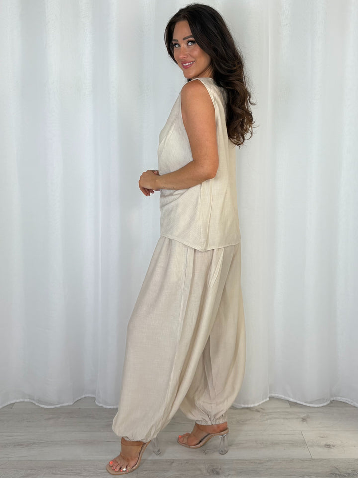Harem Trouser Tie Side Vest Co-Ord (6 Colours)