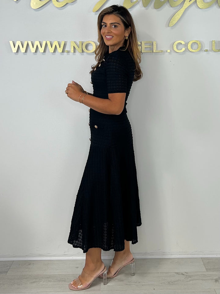 Short Sleeve Gold Button Dropped Hem Maxi Dress (5 Colours)