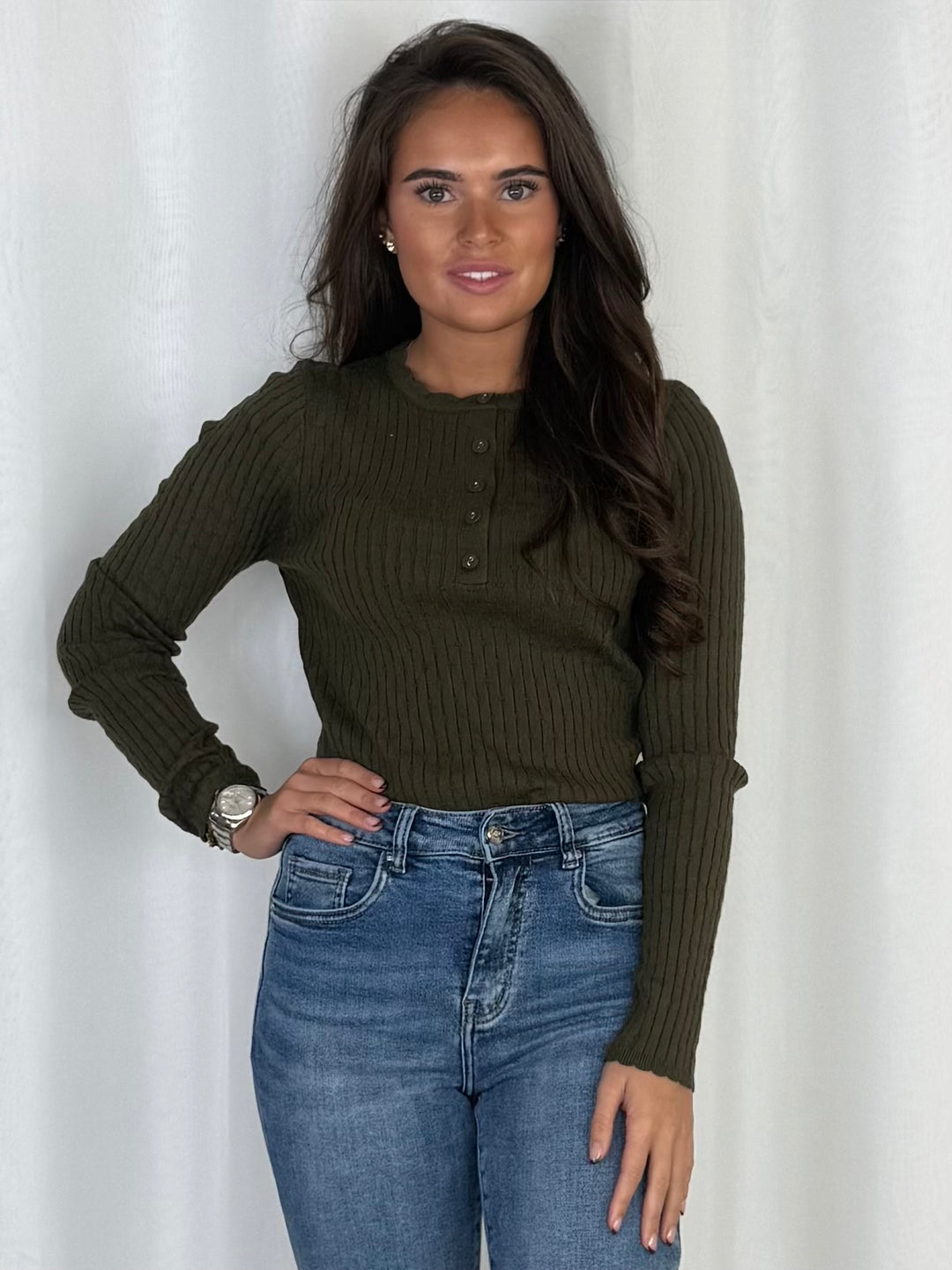 Ribbed Knit Button Detail Long Sleeve Top (6 Colours)