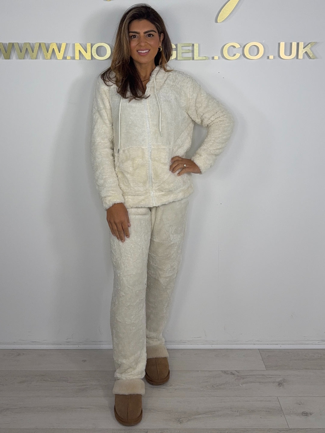 Fluffy Zip Up Hooded Pyjamas Trouser Co-ord (2 Colours)