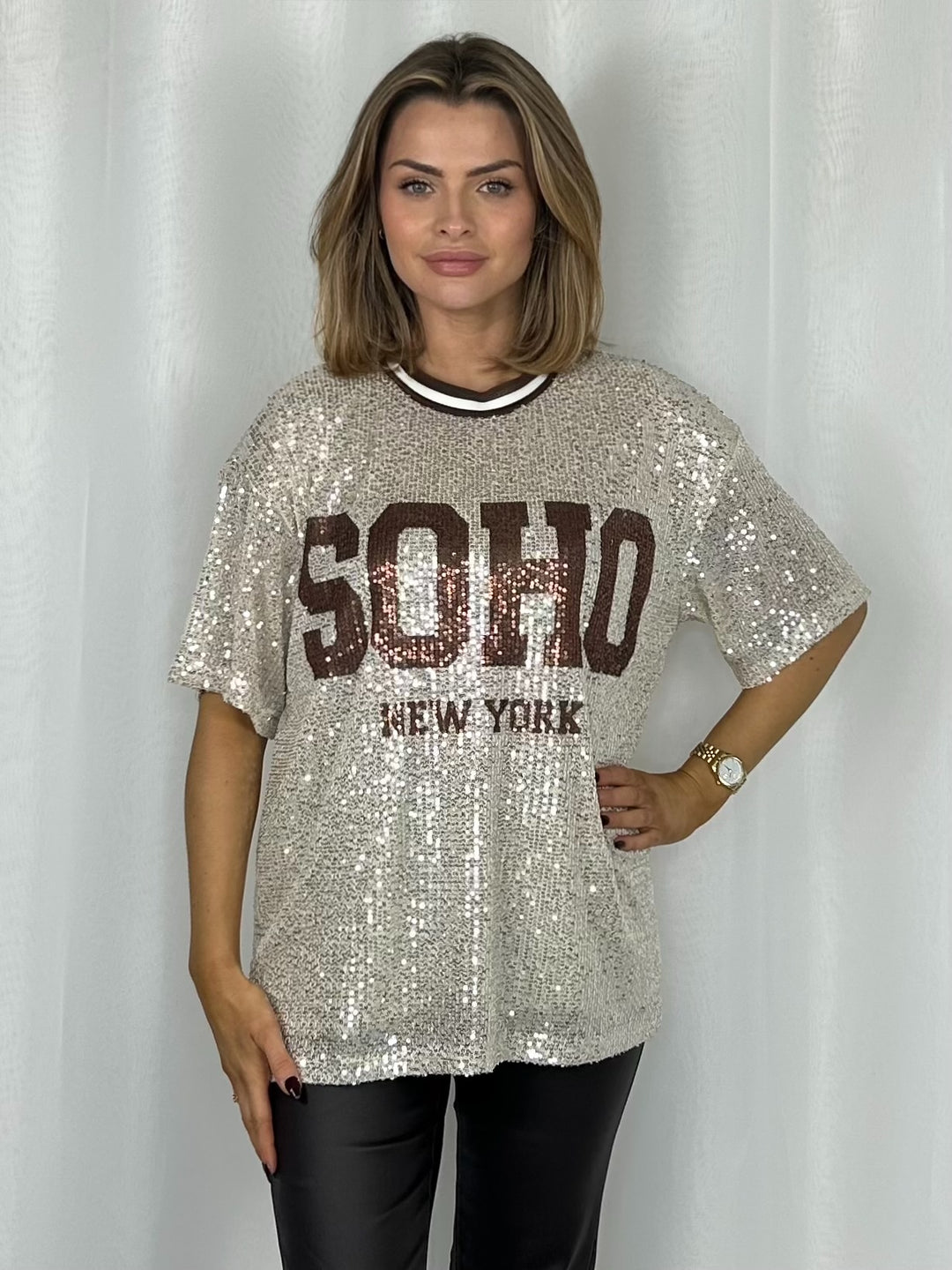 Champagne Soho Sequin Jersey Top