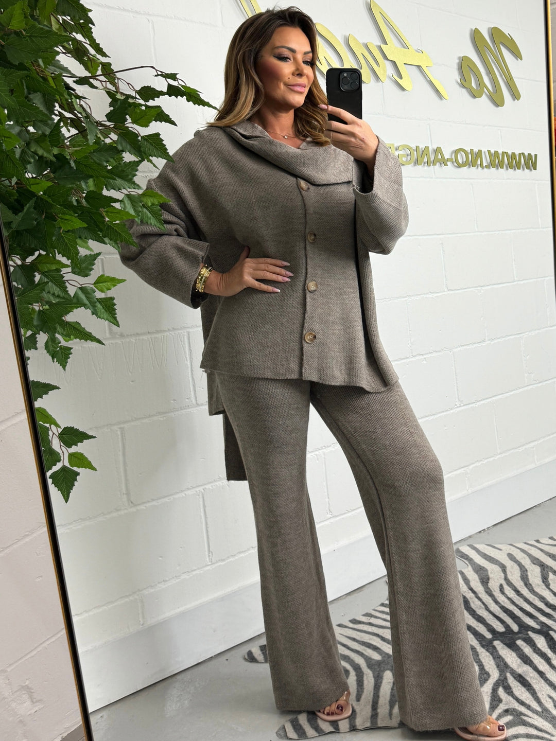 Button Up Scarf Knit Lounge Suit (3 Colours)