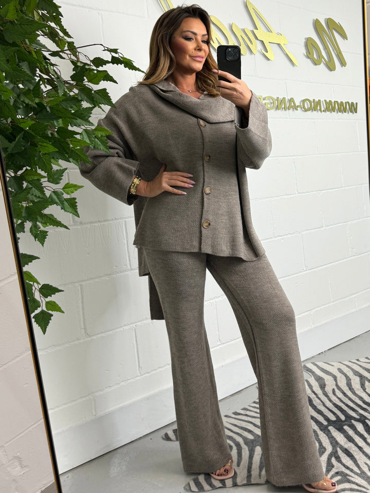 Button Up Scarf Knit Lounge Suit (3 Colours)