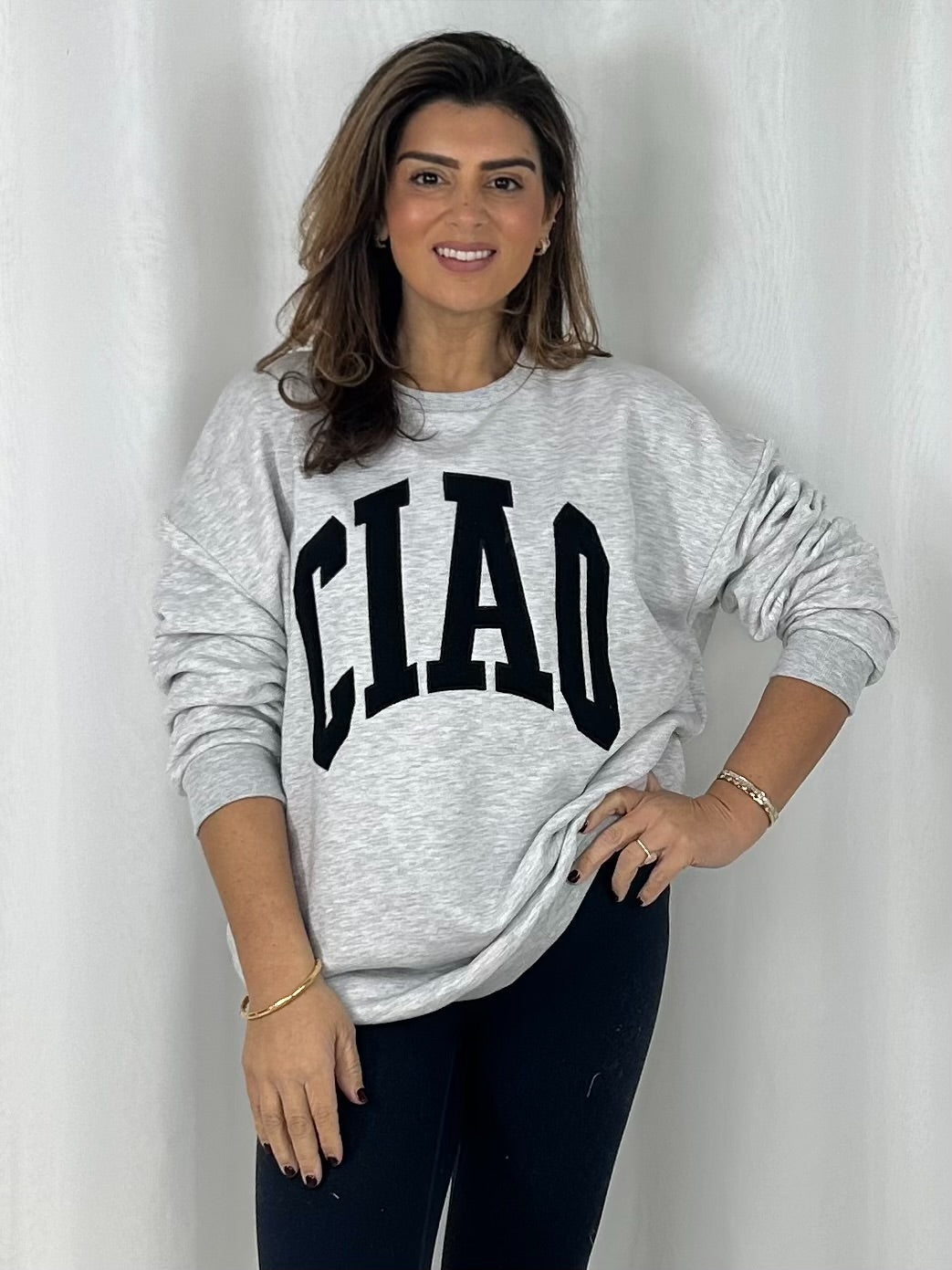 Grey Ciao Motif Round Neck Sweatshirt