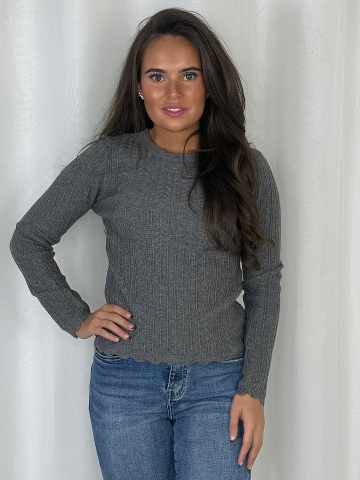 Fine Cable Knit Scallop Hem Jumper (7 Colours)