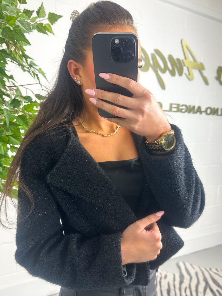 Cropped Collared Shimmer Blazer