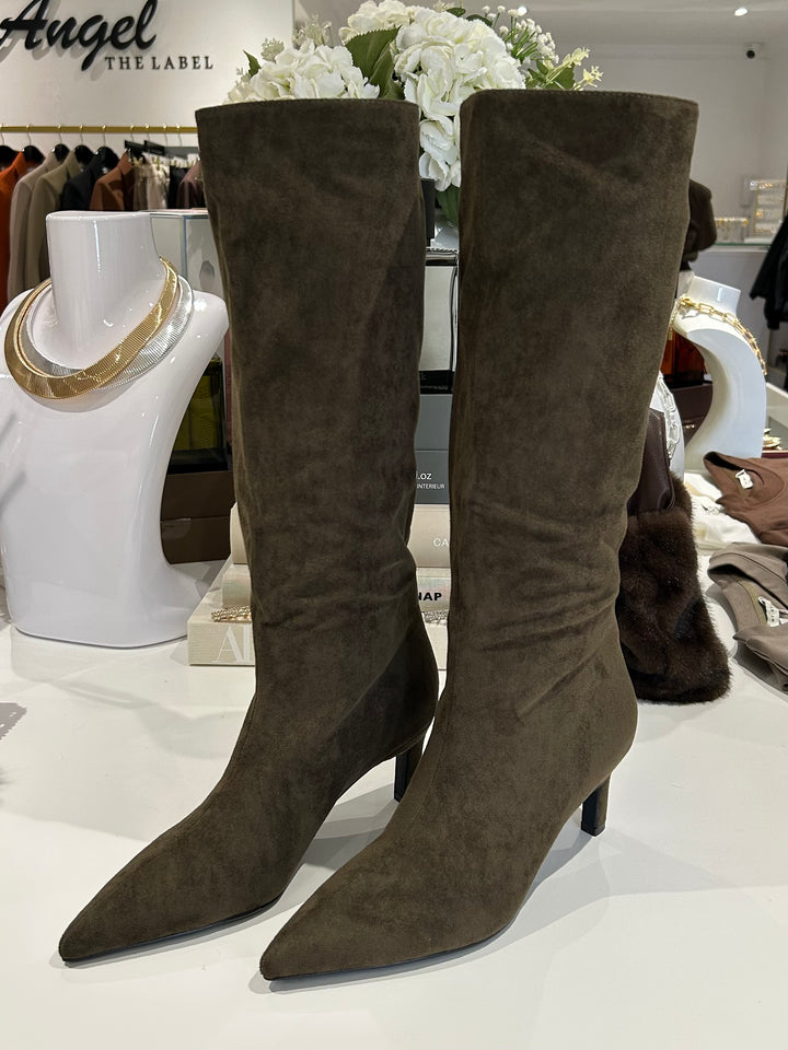 Faux Suede Knee High Stiletto Boots (2 Colours)
