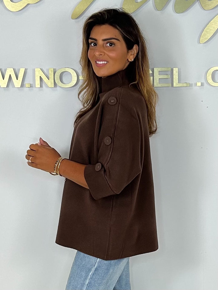 Soft Knit High Neck Button Sleeve Jumper (6 Colours)