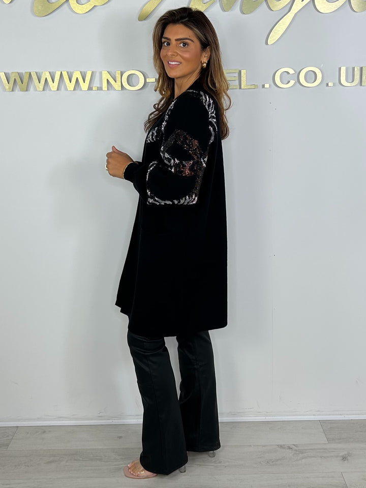 Flat Knit Pocket Gem Swirl Detail Cardigan (2 Colours)
