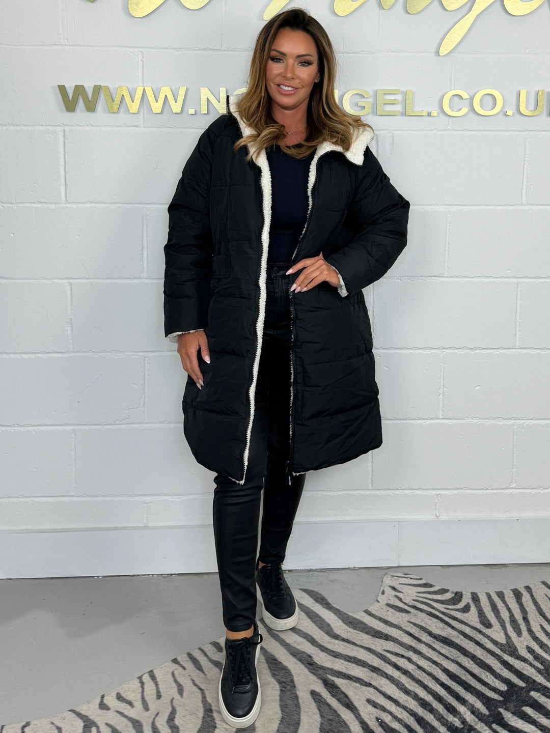 Black Reversible Teddy Puffer Coat