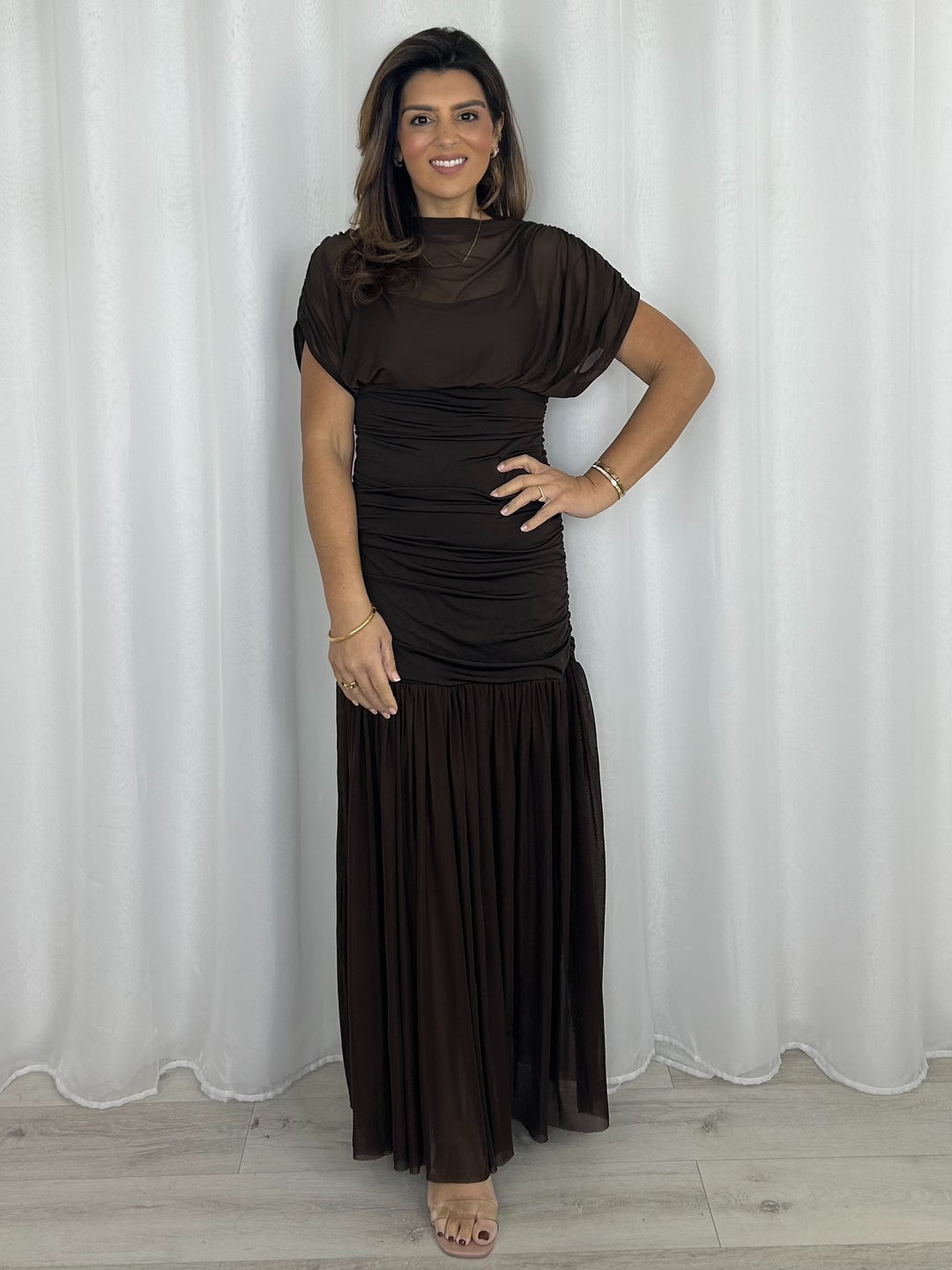 Ruched Waist Sheer Skirt Chiffon Maxi Dress (2 Colours)