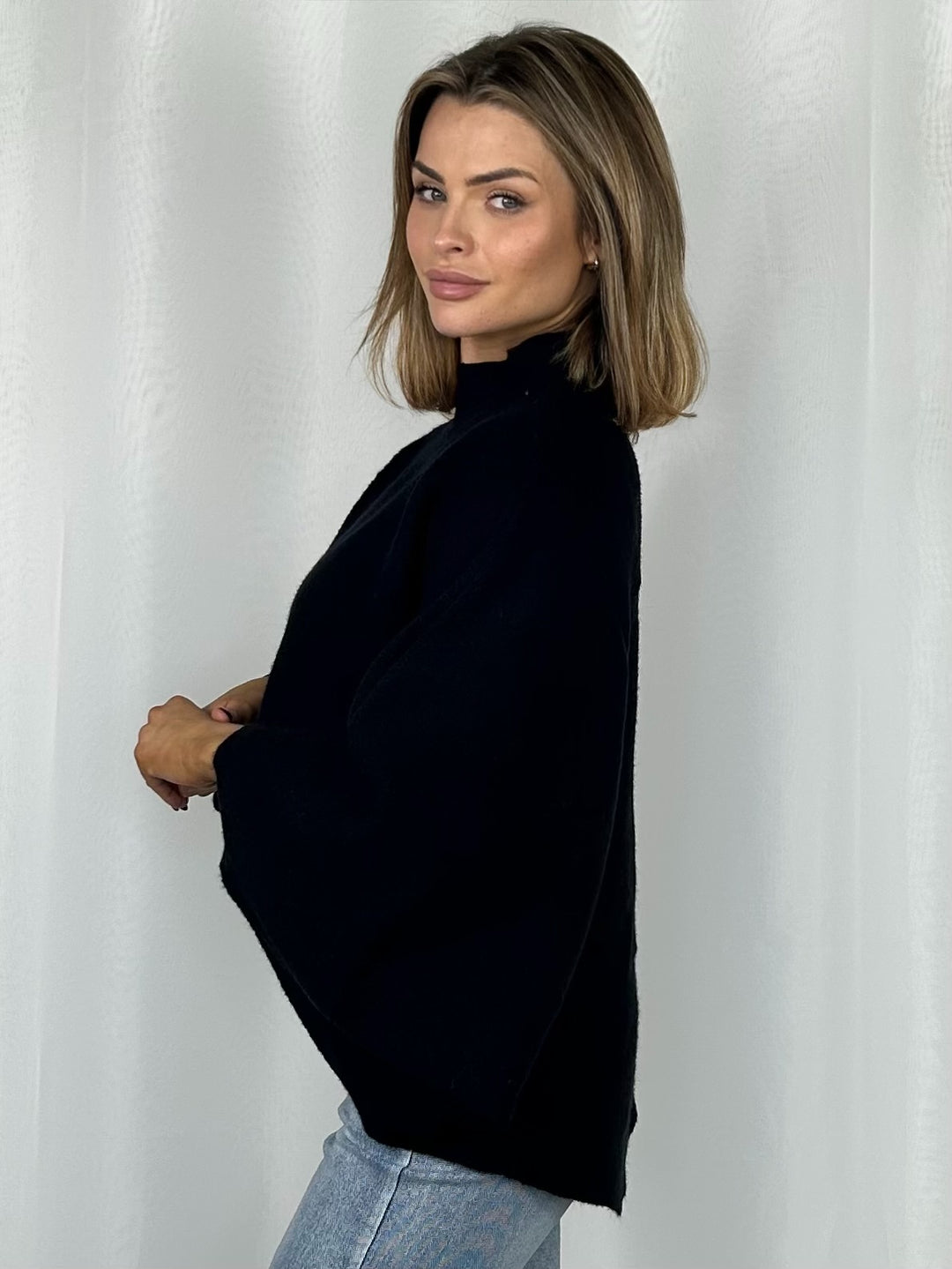 Oversized High Neck Batwing High Low Jumper (2 Colours)