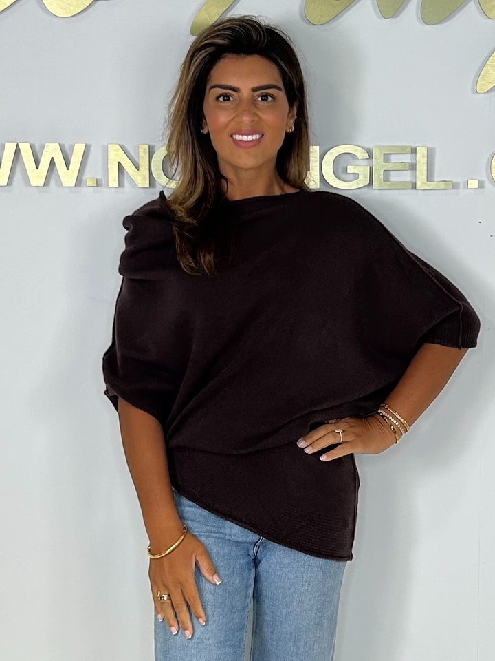 Soft Knit Slash Neck Asymmetric Oversized Jumper (7 Colours)