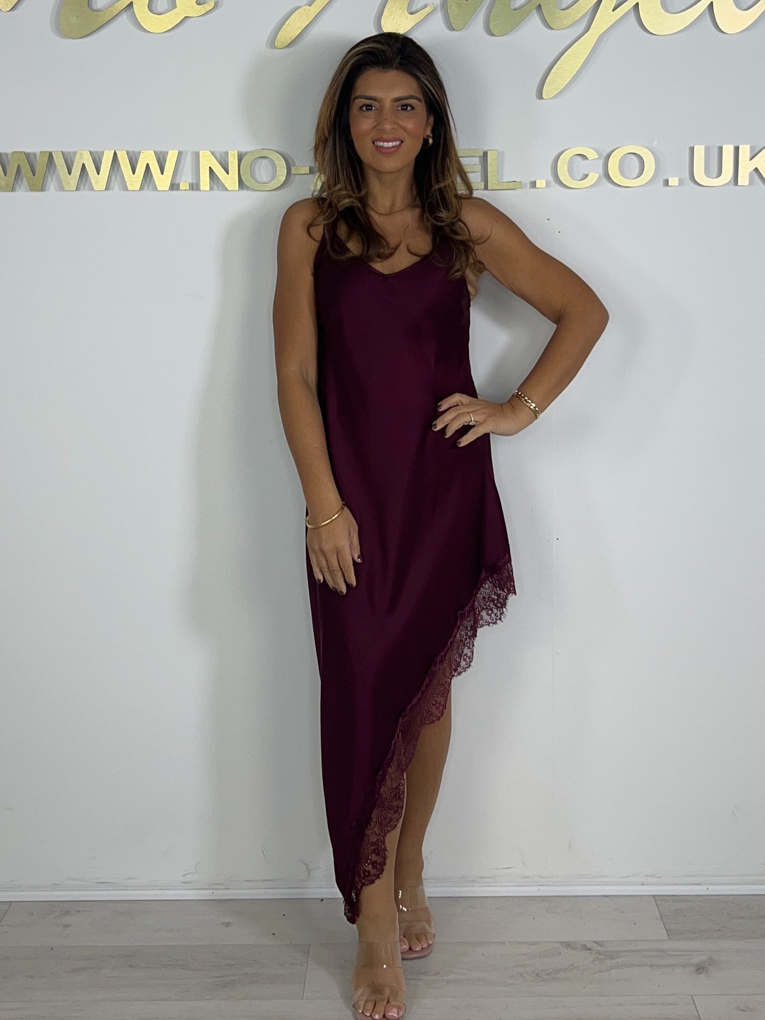 Lace Trim Split V-Neck Satin Dress (5 Colours)