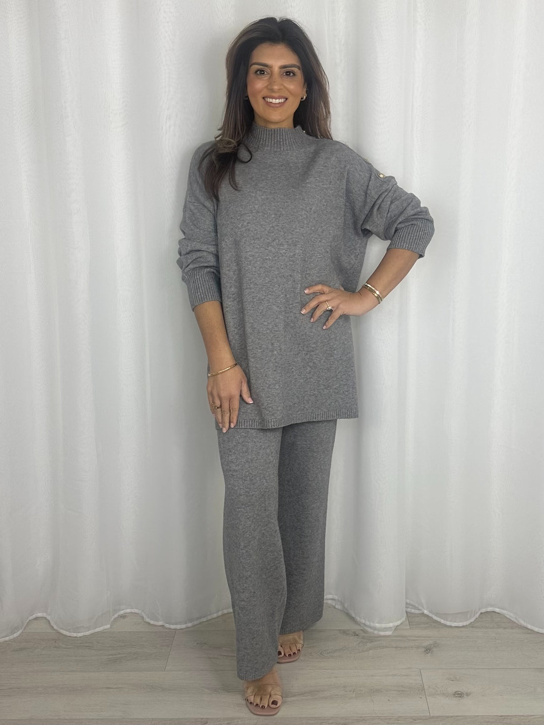 Longline Turtle Neck Gold Button Trouser Co-ord (5 Colours)
