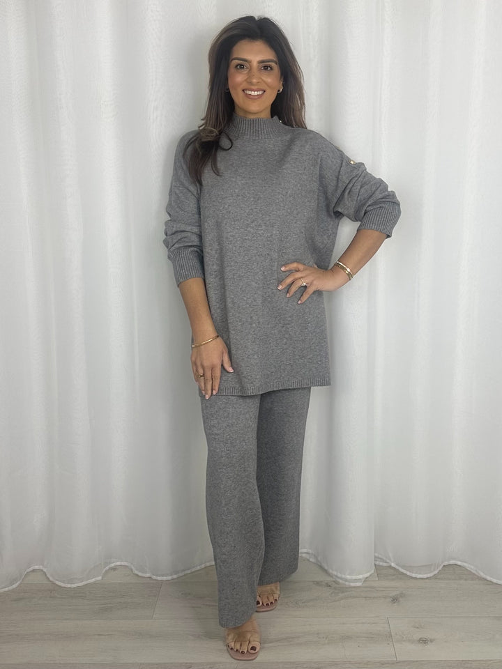 Longline Turtle Neck Gold Button Trouser Co-ord (5 Colours)
