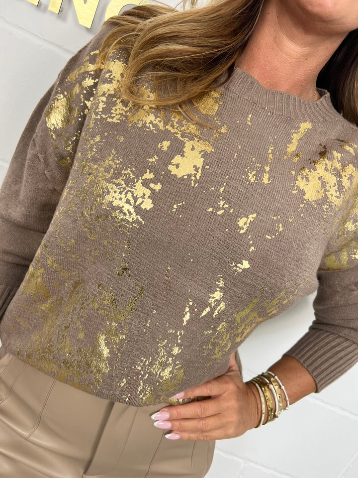 Gold Metallic Printed Round Neck Jumper (6 Colours)