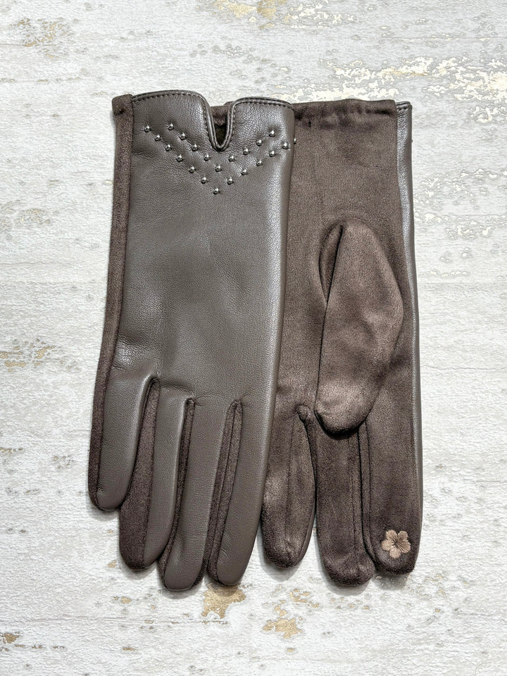 Faux Leather Glove With Studs (6 Colours)
