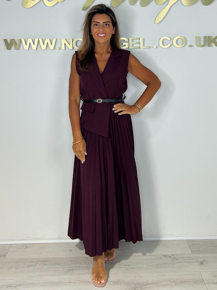 Sleeveless Collared Belted Pleated Bottom Dress (3 Colours)