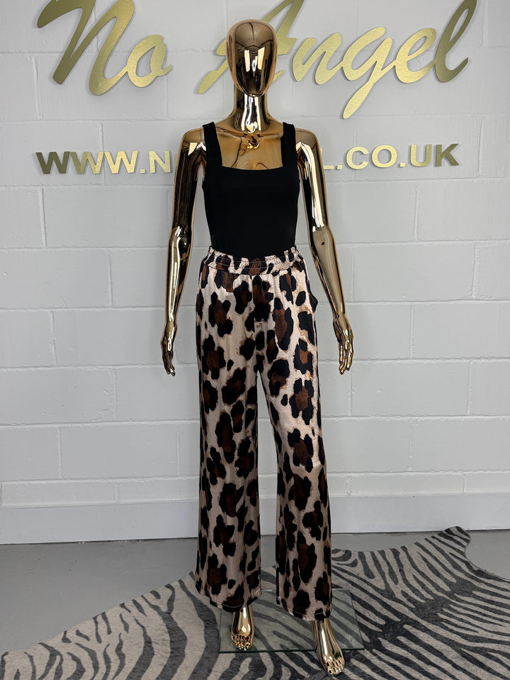 Satin Floaty Animal Print Trousers (2 colours)